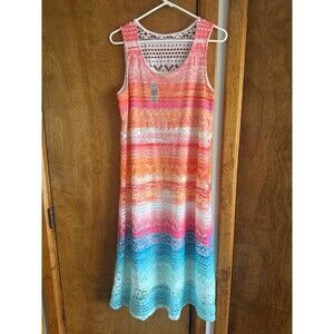 Cloth & Portrait Sleeveless Crochet Maxi Dress Sz. M NWT Sublimated Ombré